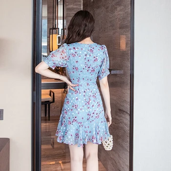 Korėjos Vasaros Suknelės V-Kaklo-Line Vientisas Plonas Bodycon Mini Suknelė, Naujojo Amžiaus Sumažinimo, Raudonos, Mėlynos Suknelės Moterims 2021 Prowow 101205
