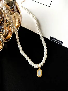 Kshmir 2021 naująją retro dizaino ovalo formos pakabukas karoliai temperamentas elegantiškas pearl raktikaulis grandinės mados nereguliarus choker