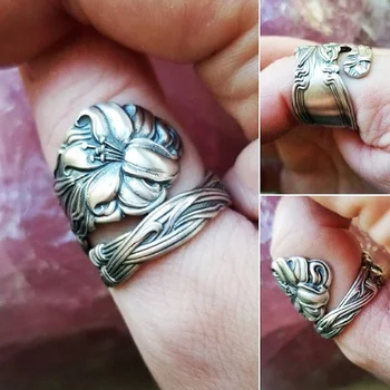Kūrybinio Derliaus Lelija Gėlė Likvidavimo Žiedas Moterims Šaukštu Formuoti Vestuves Žiedai, Papuošalai, Dovana