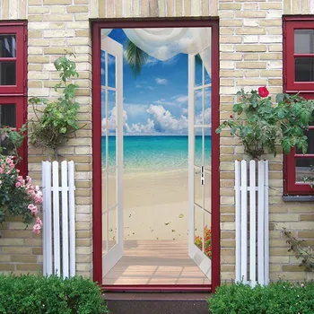 Kūrybiškas ir ekologiškas 3D beach salono durų lipdukai restauruotas lipnios miegamojo sienos PVC lipdukai 130787