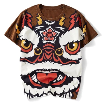 LACIBLE 2021 Vyrų Harajuku Streetwear Marškinėliai Liūtas Šoka Galvos, Print T-Shirt Hip-Hop Medvilnės Atsitiktinis trumpomis Rankovėmis Viršūnes Tees Pilka