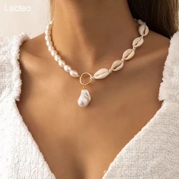 Lacteo Bohemijos Gamtos Shell Perlų Stitchable Choker Karoliai Mados Madinga Baroko Perlai, Papuošalai, Karoliai, Pakabukas
