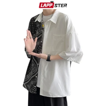 LAPPSTER Vyrai Spalvos Bloką Dizaineris Harajuku Marškinėliai 2021 M. Vasarą Mens Japonijos Streetwear Vintage Marškinėliai Vyras korėjos Mados Palaidinukės 8189