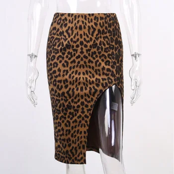 Leopardas Spausdinti Padalinta Moterų Mini Sijonai Aukšto Juosmens Užtrauktukas Slim Moterų Sijonas 2021 Seksualus Streetwear Paprastas Atsitiktinis Ponios Dugnas 144557
