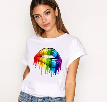 LGBT Gėjų, Lesbiečių Meilė Vaivorykštė Dizainas, Print T-shirts Tapybos Lūpų marškinėliai Topai Vasaros Atsitiktinis Trumpas Rankovėmis Tee Unisex Drabužiai 160589
