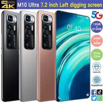 M10 Ultra Pasaulio Versija 7.2 Colių Smartfon, 12/512 GB Android10 Visą Ekraną 4G 5G Dual SIM Mobilusis Telefonas Octa Core mobilusis Telefonas 120035