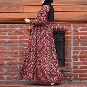 Mados 2021 Moterų Rudenį Musulmonų Kaftan Ilga Suknelė ZANZEA Elegantiškas Gėlių Spausdinti Vestidos Atsitiktinis ilgomis Rankovėmis Pynimas Turkija Hijab 174239