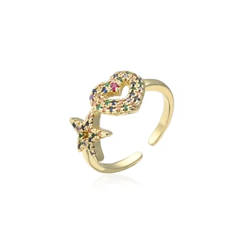 Mados Aukso Spalvos Spalvinga CZ Vestuvinį Žiedą, Moterims Star Širdies Dizaino Žiedas Moterų Dalyvavimas Juvelyrikos Žada Dovanų 165397