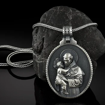 Mados Derliaus Katalikų Saint Anthony vyriški Karoliai Pakabukas Krikščionių Medalis Grandinės Karoliai 126918