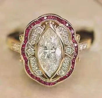 Mados Gėlių formos Kristalų Moterų Žiedas Šalies Kasdien Nešiojami Papuošalai Kilnus Rombas, Supjaustyti Baltos Spalvos Arklys Akių Cirkonis Žiedai 137153