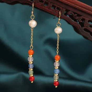 Mados Gėlo vandens perlų Vintage auskarai kelių spalvų gamtos akmenys, auskarai Etninės Papuošalai moterims 72943