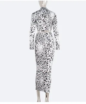 Mados Seksualus Leopardas Spausdinti Moterys, 2-piece set ilgomis Rankovėmis Pasėlių Viršuje+Midi Sijonas Atsitiktinis Bodycon Moterų Kostiumai Moteriška Dviejų dalių Rinkiniai 193662