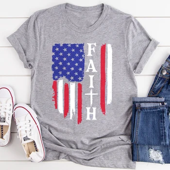 Mados Stilius Tikėjimo Tee Amerikos Vėliava Nepriklausomybės Diena Nacionalinės Nepriklausomybės Dienos JAV Marškinėliai Moteris, T-shirt