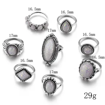 Mados Žiedas Pietų Korėja Žiedas Merginų Grupė 8pcs/set Žiedų Rinkinys, Sidabro Natūralus Akmuo Ugnies Opalas Deimantas Žiedas Weddi