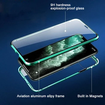Magnetinio Adsorbcijos Metalo Case for IPhone 11 12 Mini Pro XS Max X XS XR Dvipusis Stiklo Atveju IPhone 7 8 6 6s Plus SE