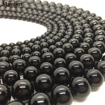 Mamiam Natūralus Juodasis Obsidianas Granules 6-12mm Sklandžiai Turas Prarasti Akmens 