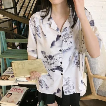 Marškinėliai Moterims Rašalo Plauti Šifono Prarasti Kinų Stiliaus Laisvalaikio BF Unisex Streetwear Vieną Krūtinėmis Moterų Top Madinga Prašmatnus Populiarus 159414