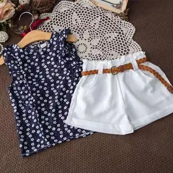 Mažmeninės prekybos kūdikių mergaičių drabužius vasarą 2020 merginos aprangos komplektai vaikams, drabužių, Gėlių mergaitė marškinėliai+šortai drabužių rinkiniai 2-9 metų drabužių 7685
