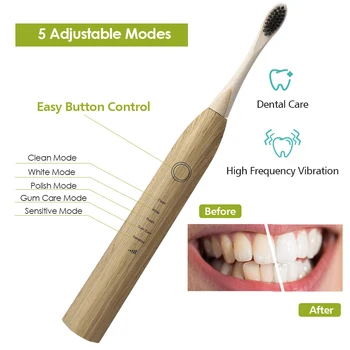 Mediniai Bambuko Elektros dantų šepetėlį USB Įkraunamas Dantų Šepetėliai Skalbti Elektroninių Balinimas Dantų Šepetėlis Burnos Priežiūros