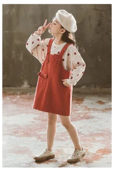 Mergaitės, Apranga, Mados Polka Dot Viršuje + Petnešos Sijonas Rinkiniai Patenka Mergaitė Komplektus Korėjos Vaikai Boutique Drabužių Rinkiniai 2021 Naujas Ruduo