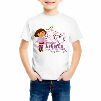 Mergaitės/Berniukai/Babys/Vaikų vasaros drabužių T shirts juokinga viršuje t marškinėliai Vaikams Balta komfortą Bamblys Dora Explorer Tee Marškinėliai 93-2 2594