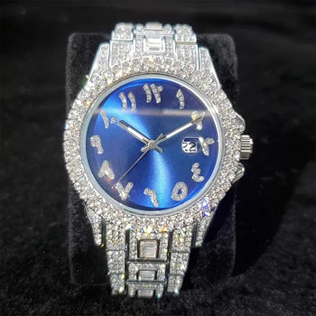 MISSFOX Diamond Prabanga Vyras Žiūrėti Blue Dial Įdomu arabų Skaitmeniniai Laikrodžiai Vyrams Turas Mados Platinum Vyro Kvarco Žiūrėti 136620