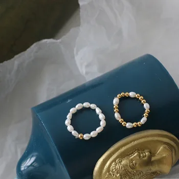MODAGIRL Dizaineris Papuošalai, Žiedai, Nerūdijančio Plieno, Aukso Karoliukai Žiedas su Mini Gėlavandenių Perlų Papuošalų Moterų 2020 m. 107663