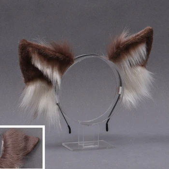 Modeliavimas 3D Furry Vilkas Ausis Lankelis Dirbtiniais Kailiais Pūkuotas Pliušinis Gyvūnų Plaukų Lankelis Anime Maskuotis Cosplay Plaukų Aksesuarai 2067