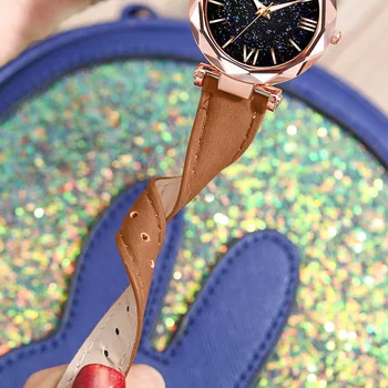 Moteriški laikrodžiai Ponios mados Spalvingas odos kalnų krištolas kvarcinis analoginis žiūrėti Moterų Diržo Žiūrėti Laikrodis Merginos Laikrodis dovanos 694