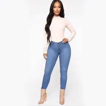 Moterų aukšto juosmens džinsus Mados plonas liesas džinsinis pieštuko kelnės Street atsitiktinis aukštos stretch džinsai moterų drabužiai Plius dydis S-3XL 143508