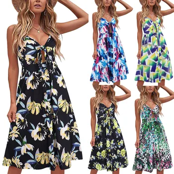 Moterų Diržas Bakas Suknelė Gėlių Spausdinti Rankovių Elegantiškas Paplūdimio Suknelės Vasaros Suknelė Sukienka Платье 2021 62734