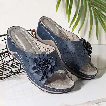 Moterų Šlepetės Vasaros Skaidres Ldies Tuščiaviduriai Gėlių Sandalai Pleištai Platforma Siuvimo Mados Moterų Nauja Zapatos De Mujer Sandalias 4610