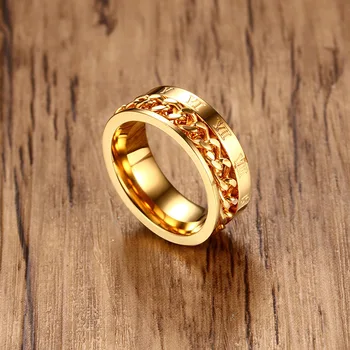 Moterų Žiedas Romėniškais Skaitmenimis Žiedai Vyras Mada Pasukti Grandinės Papuošalų Vestuvių Porų Mielas Aukso Spalvos Titano Plieno Anillos 2769