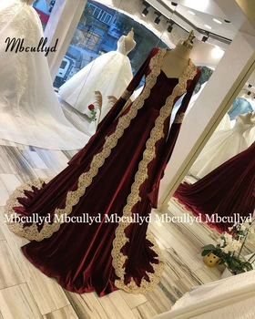 Musulmonų Bordo Vakaro Suknelės 2021 Linijos, V-kaklo, ilgomis Rankovėmis Aukso Nėrinių Dubajus Abaja Saudo arabų Maroko Ilgai Promenadzie Suknelė 378