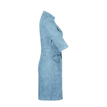 Mėlyna Džinsinio audinio Suknelė Moterų Sexy Vasaros Moterų Plius Dydis Užtrauktukas Atsitiktinis V-Kaklo trumpomis Rankovėmis Suknelė Mados Džinsinio audinio Dirbtiniais Jean Suknelė #LR3 57825