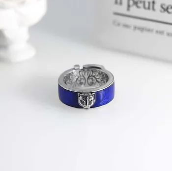 Mėlyna emalį tigro galva žiedas paprasta asmenybė, kūrybos vyrams, moterims, poroms klasikinis aniamsl diržo piršto žiedą 170783