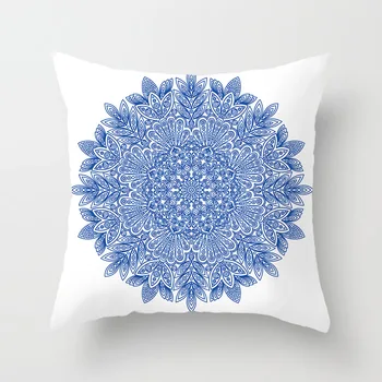 Mėlynai Baltas Porcelianinis Spausdinti Pagalvėlės Atveju Bohemiškas Stilius Mandala Geometrijos Pagalvės Atveju Šiuolaikinės Mados Sofa-Lova, Kėdės Mesti Pagalvės 169691