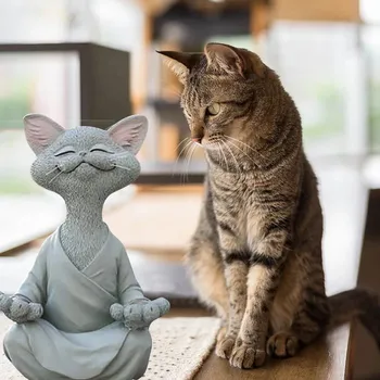 Namų Dekoro Įnoringas Juoda Buda Katės Statulėlės, Meditacija, Joga Kolekcines, Happy Cat Dekoro Pav Žaislai Gyvūnų Modelio Paveikslas Žaislai 105074
