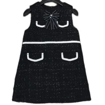 Nauja pavasario atvykimo baby girl mažas kvepalų tvido vest suknelė vaikams laisvalaikio lankas slim-line suknelė 181133