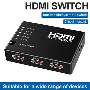 Naujas 5 In 1 Out 5Port Video HDMI Selektoriaus Jungiklis Su CR2025 Baterija Switcher Splitter Hub & IR Nuotolinio 1080p HDTV PS3 DVD 53552