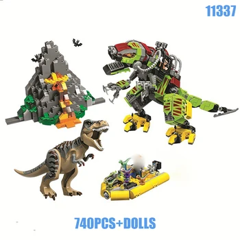 Naujas 740Pcs Pasaulio T. rex vs Dino-Mech Mūšis Vulkaninės uolienos 11337 Modelio Blokai Berniukai, Kids Suderinama Su Plytų Dovanos 125945