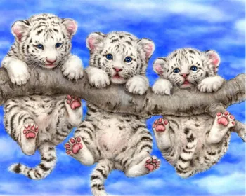 Naujas mozaikos visą nustatytą diamond tapybos, siuvinėjimo Mielas tris mažas tigras gyvūnų karoliukai kryželiu vestuvių dovana 122493