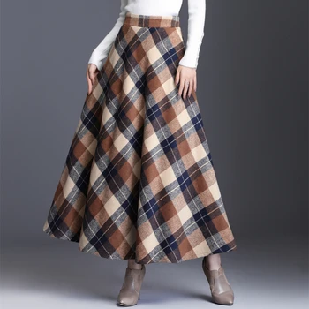 NAUJAS Prekės ženklas Sijonas Moterų Rudens Žiemos Plius Size3XL Elegantiškas korėjos Stiliaus Mados Pledas Ūgio Juosmens Ilgai Drabužių Sustorėjimas