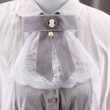 Naujas Retro Velvet Black Beauty Galvos Nėrinių peteliškę Sagės Pearl Bowtie Corsage Suknelės, Marškinių Apykaklės Pin Moterims Priedai 188746
