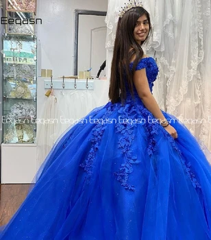 Naujas Royal Blue Princess Quinceanera Suknelę 2021 Off Peties Appliques Nėriniai Gėlės Šalis Saldus 16 Suknelė Vestidos De 15 Años 38044