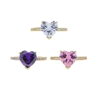 Naujas vestuvinis žiedas stilius su balta rausva, violetinė širdies cz asfaltuotas maža grupė žiedais su aukso spalvos sidabrą, sužadėtuvių žiedai, juvelyrika 131479