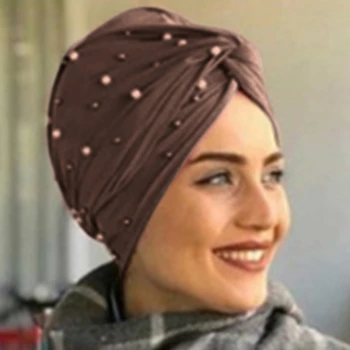 Naują Pavasario Rudens Moterų Skara Elegantiškas Ponios Beanie Skrybėlių Musulmonų Moterys Turbaną Vidinis Hijabs Mados Karoliukų Apdaila Skrybėlę Vienas Dydis 127122