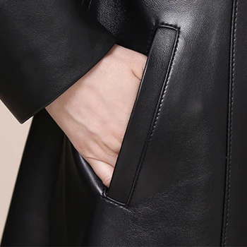 Nerazzurri Pavasario ruduo ilgas, juodas minkštas dirbtiniais odos paltai moterims ilgomis rankovėmis mygtukais slim fit Elegantiška odinė striukė moterims 2021 10936