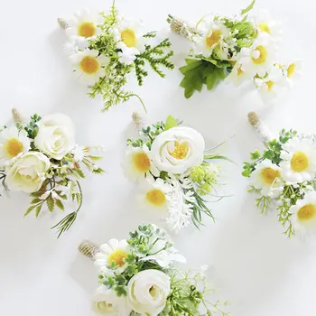 Nuotakos corsage groomsman vestuvių riešo ranka gėlių šalis dekoro balta daisy apyrankės aksesuarai, vestuvių dekoravimas