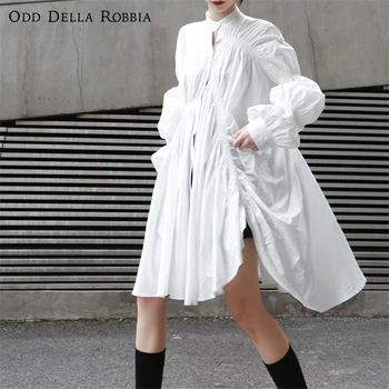 OddDellaRobbia Moterų Naują Stilių Japanese Lolita Mados Nereguliarus Plisuotos Žibintų Rankovėmis Big Swing Marškinėliai Suknelė, Viršuje 1031